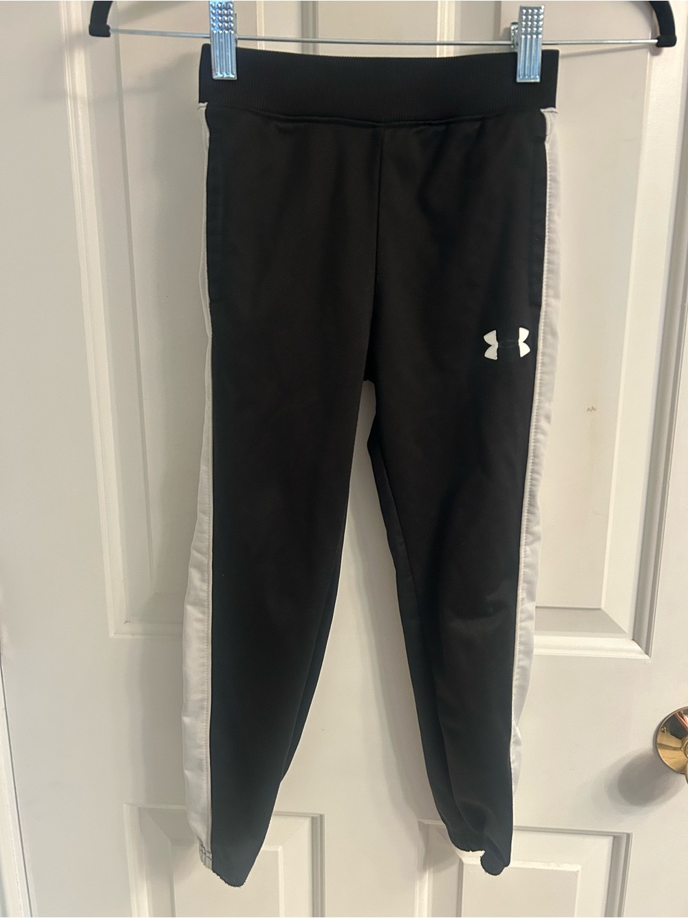 Boys Under Armour Black Joggers with White Side Panels